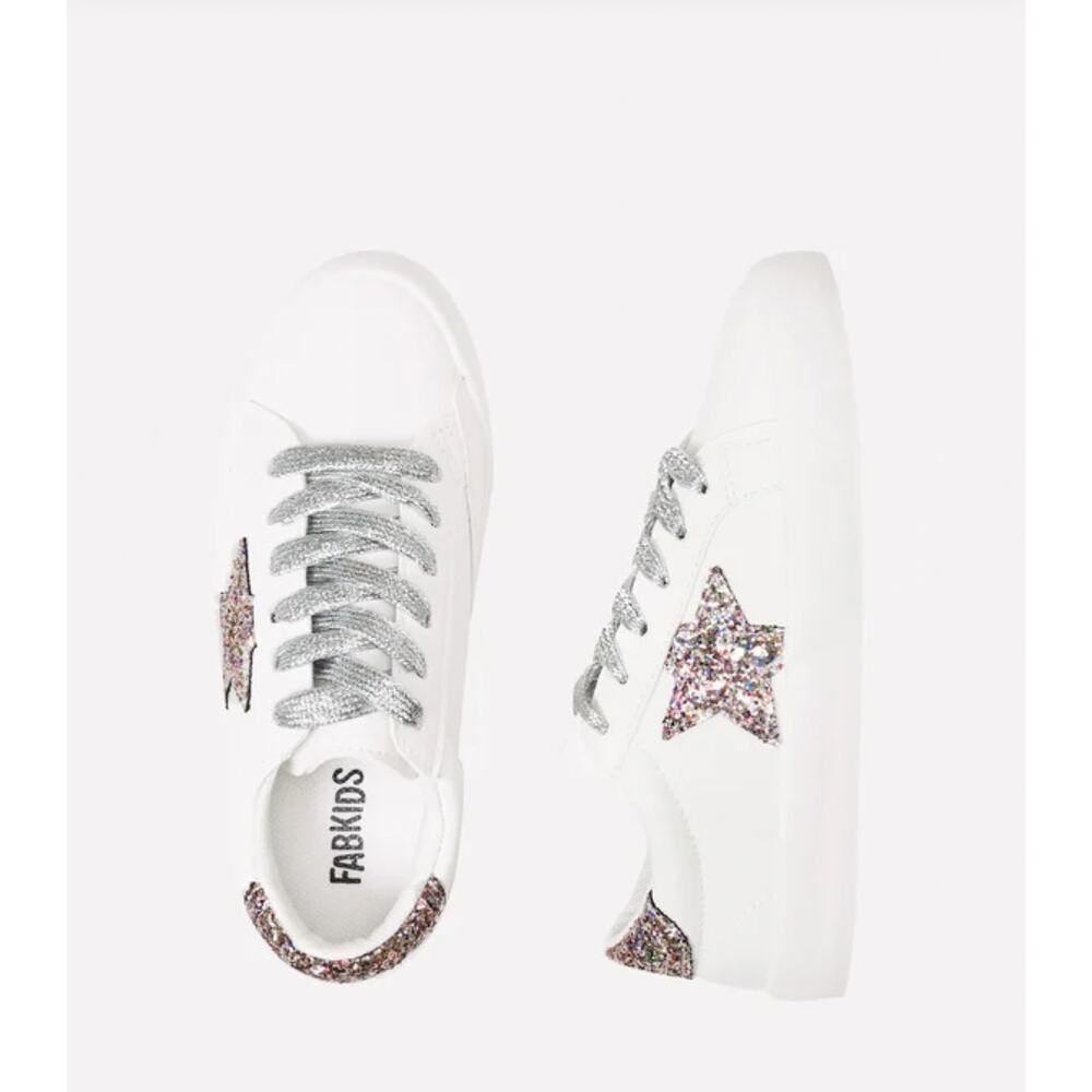 FabKids White Glitter Star Sneakers Girls Size 1